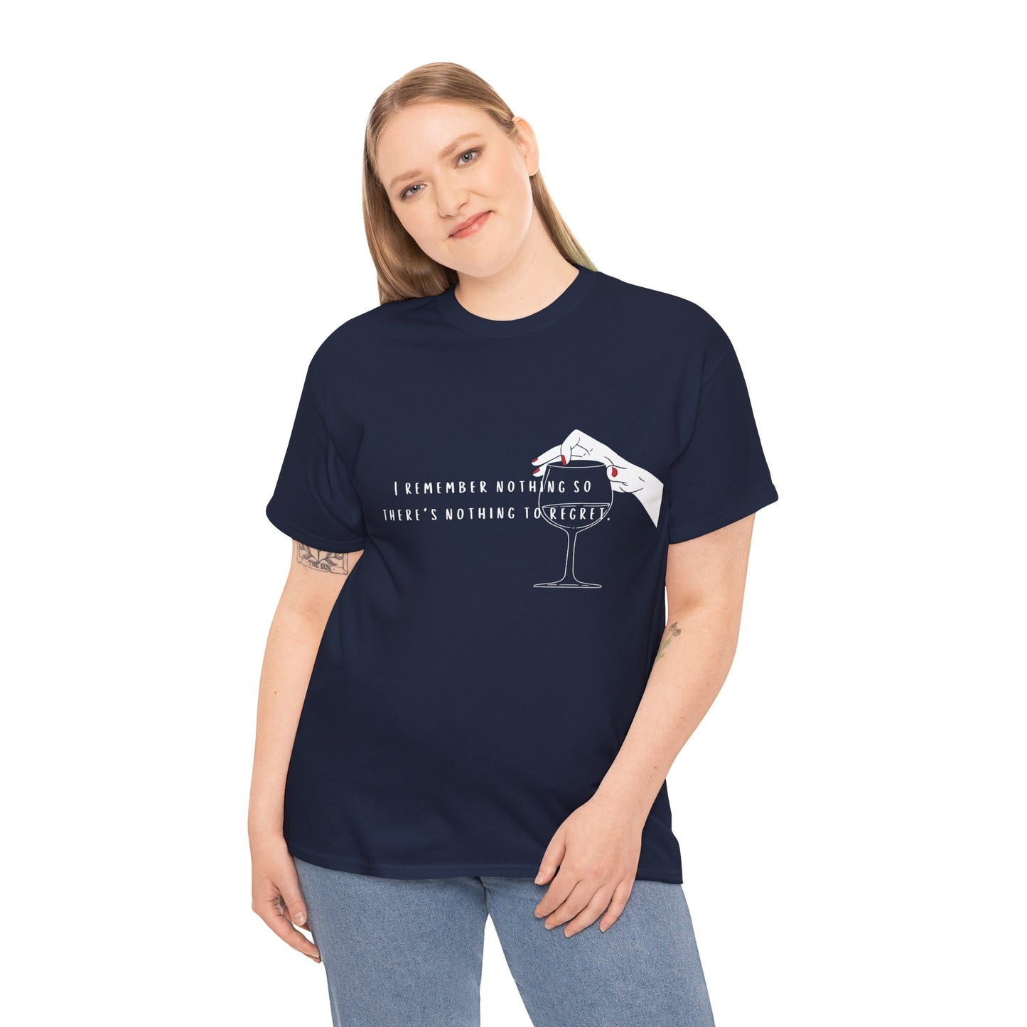 Unisex Heavy Cotton Tee - "I Remember Nothing So There's Nothing to Regret"